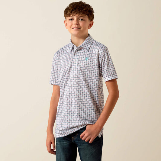 Ariat All Over Print Polo in White Southwest Triangle