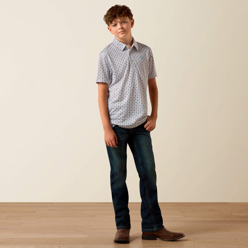 Ariat All Over Print Polo in White Southwest Triangle
