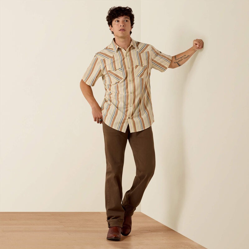 Ariat Retro Hawthorne Fitted Snap Shirt in Sandshell Stripe