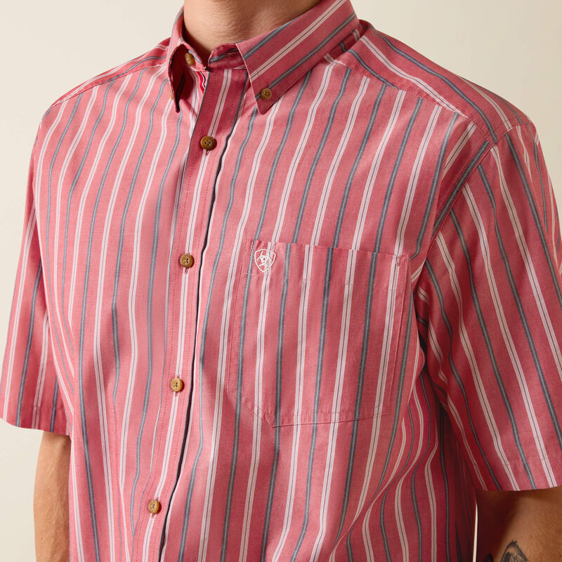 Ariat Pro Series Bobby Classic Fit Shirt in Hibiscus Red Stripe