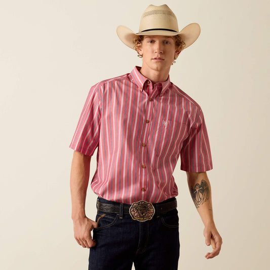 Ariat Pro Series Bobby Classic Fit Shirt in Hibiscus Red Stripe