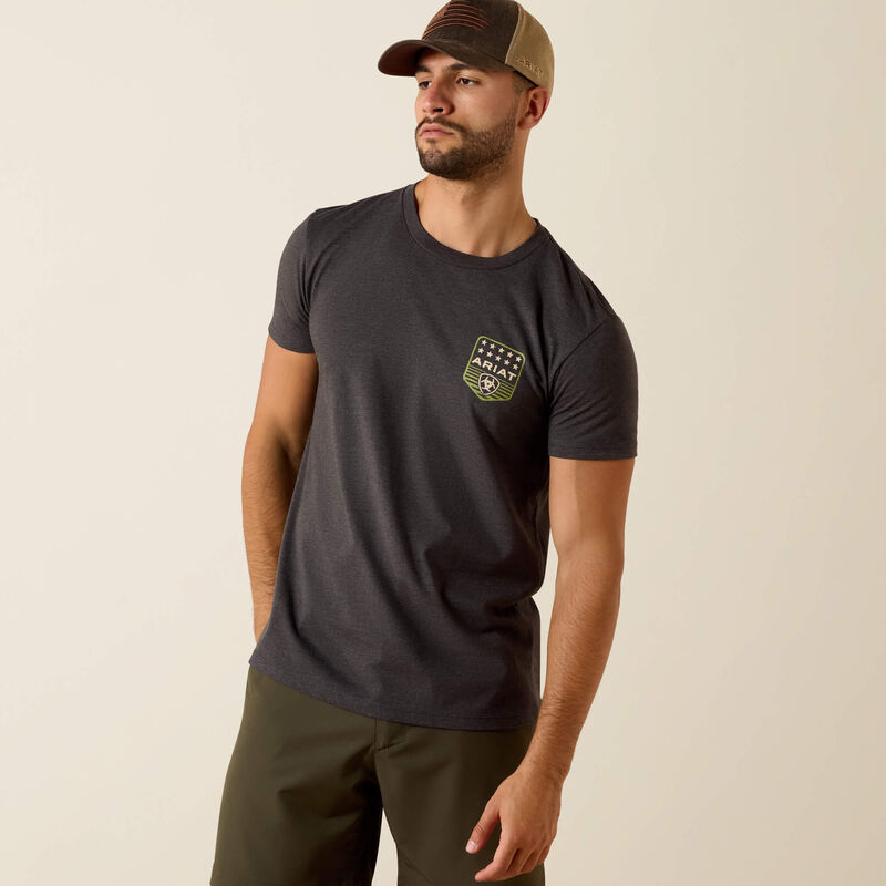 Ariat Stripe Patriotic Badge T-Shirt in Charcoal Heather