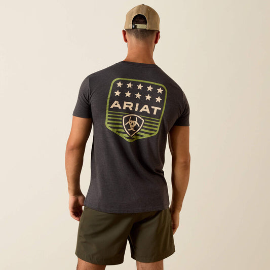 Ariat Stripe Patriotic Badge T-Shirt in Charcoal Heather