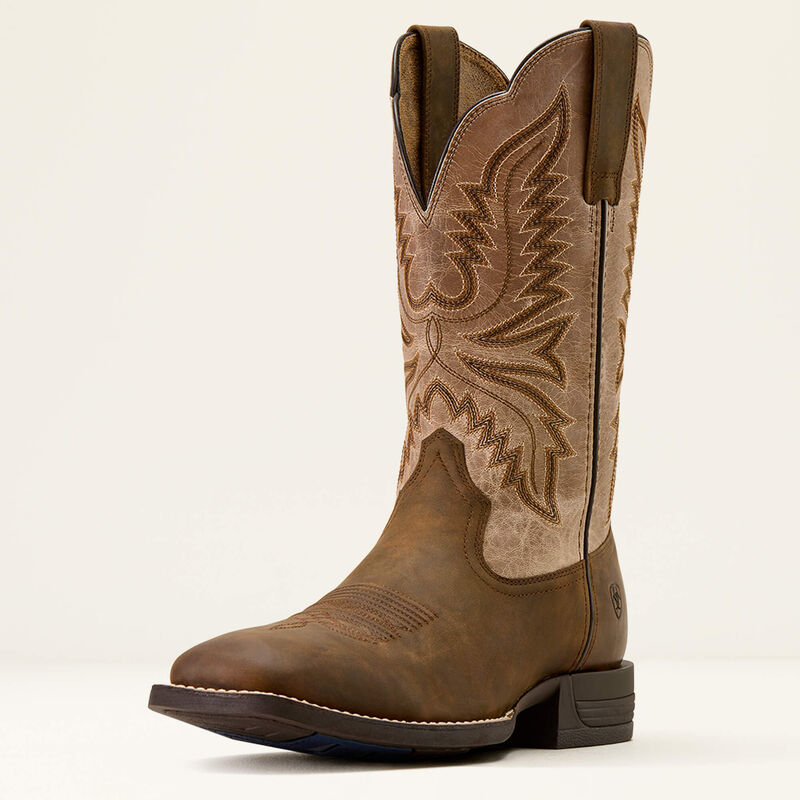Ariat Brush Creek Wide Square Toe Cowboy Boot in Aged Tan/Smokey Taupe