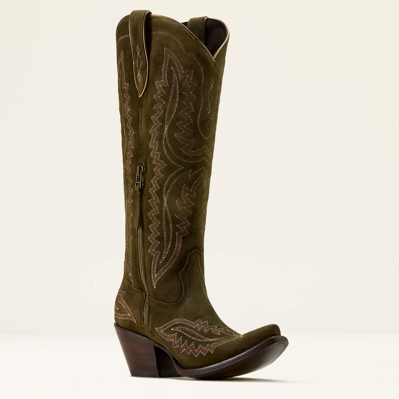 Ariat Casanova X Toe Western Boot in Soft Olive Suede