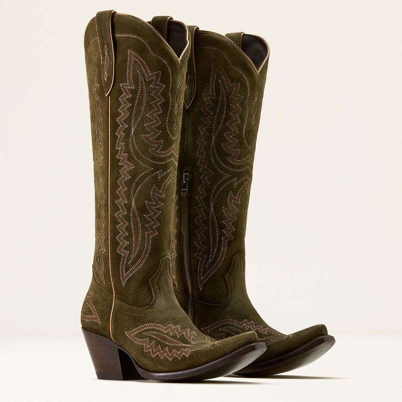 Ariat Casanova X Toe Western Boot in Soft Olive Suede