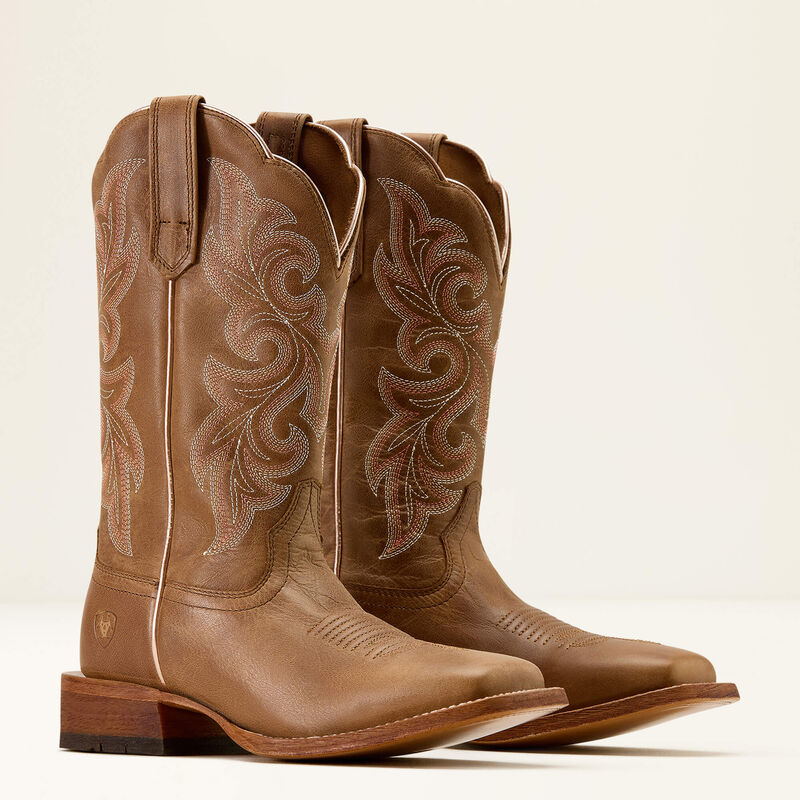 Ariat County Lane Wide Square Toe Western Boot in Natural Tan