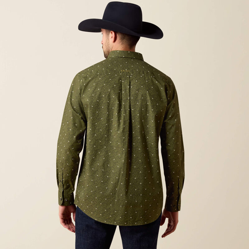 Ariat Chad Classic Fit Shirt in Grape Leaf Ikat Longhorn Print