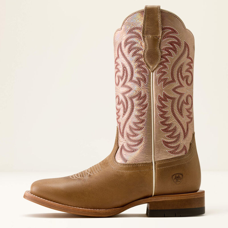 Ariat Frontier Drift Wide Square Toe Western Boot in Caramelized/ Gleaming Coral