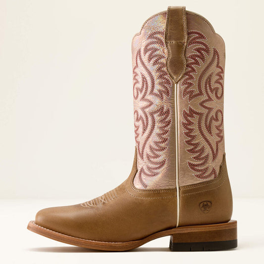 Ariat Frontier Drift Wide Square Toe Western Boot in Caramelized/ Gleaming Coral