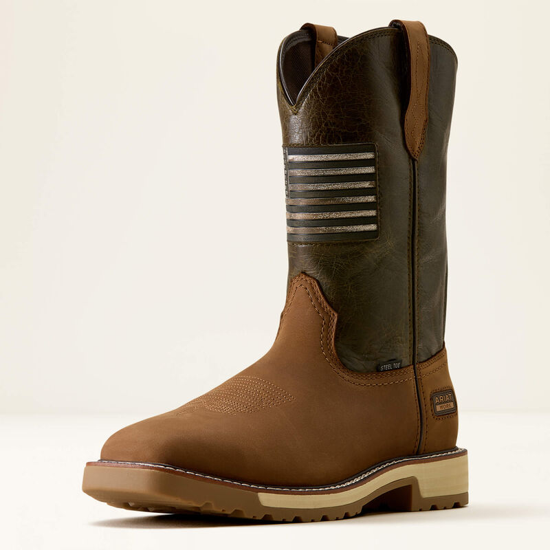 Ariat Activator Patriot Wide Square Toe Steel Toe Work Boot in Alamo Brown/ Earthy Olive