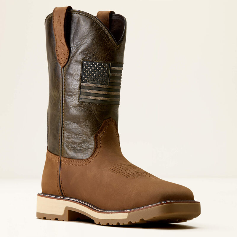 Ariat Activator Patriot Wide Square Toe Steel Toe Work Boot in Alamo Brown/ Earthy Olive