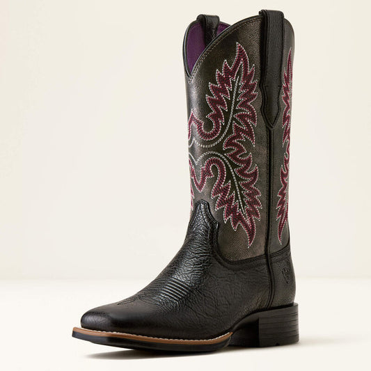 Ariat Canyon Point Wide Square Toe Western Boot in True Black/Metallic Charcoal