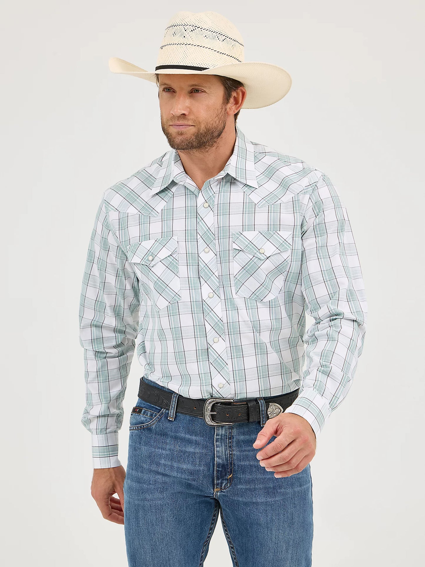 Wrangler Men's 20X Competition Advanced Comfort Long Sleeve Beryl Plaid Snap Shirt