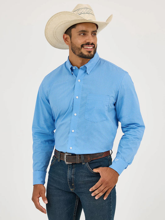 Wrangler Men's Cody Johnson Blue Mini Dot Button Down Shirt