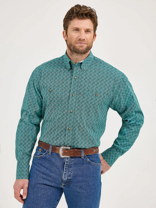 Wrangler George Strait Teal Paisley Long Sleeve Button Down Shirt