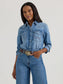 Wrangler Women's Classic Denim Slim Mid Wash Western Snap Shirt