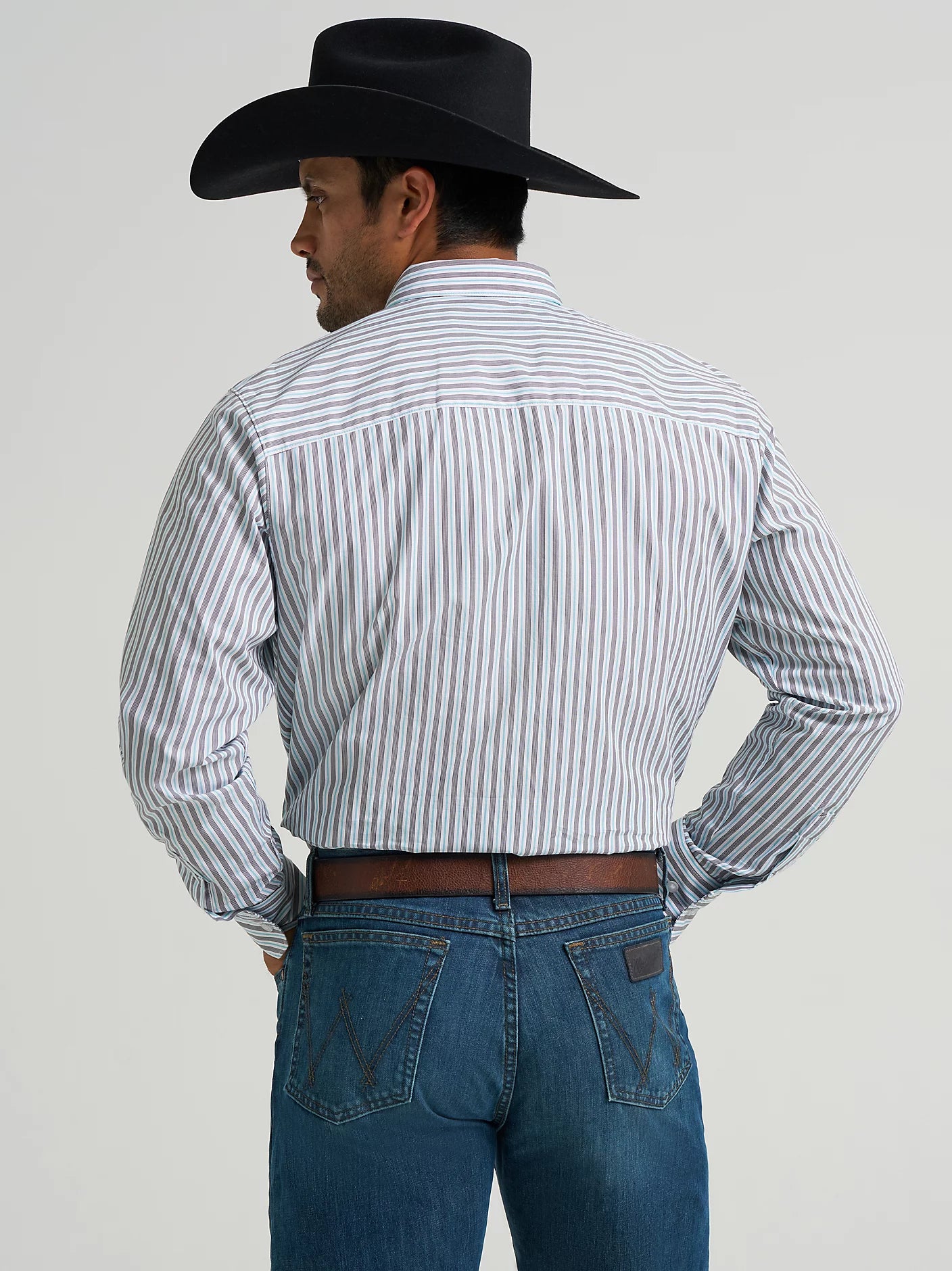Wrangler Cody Johnson One Pocket Button Down Shirt in Blue Shadow Stripe