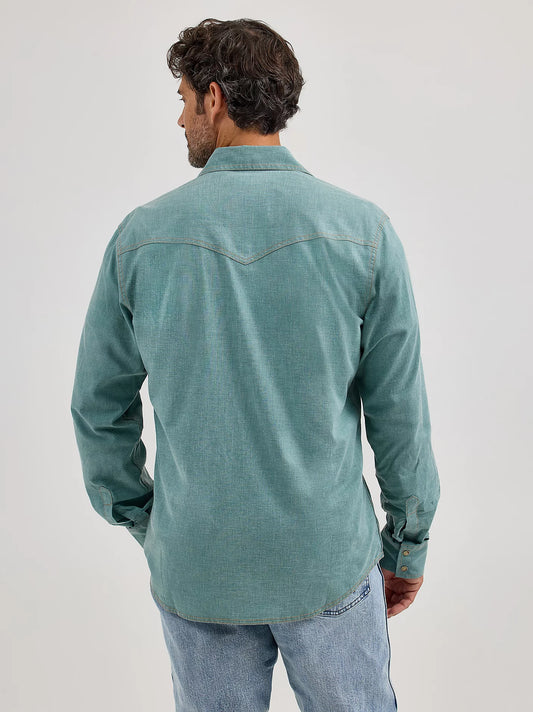 Wrangler Men's Wrangler Retro Premium Western Snap Solid Shirt in Robins Egg