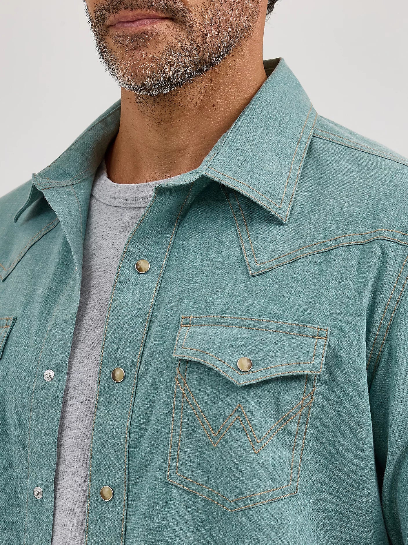 Wrangler Men's Wrangler Retro Premium Western Snap Solid Shirt in Robins Egg