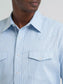 Wrangler Men's Wrinkle Resist Long Sleeve Western Snap Stripe Shirt in Sky Blue