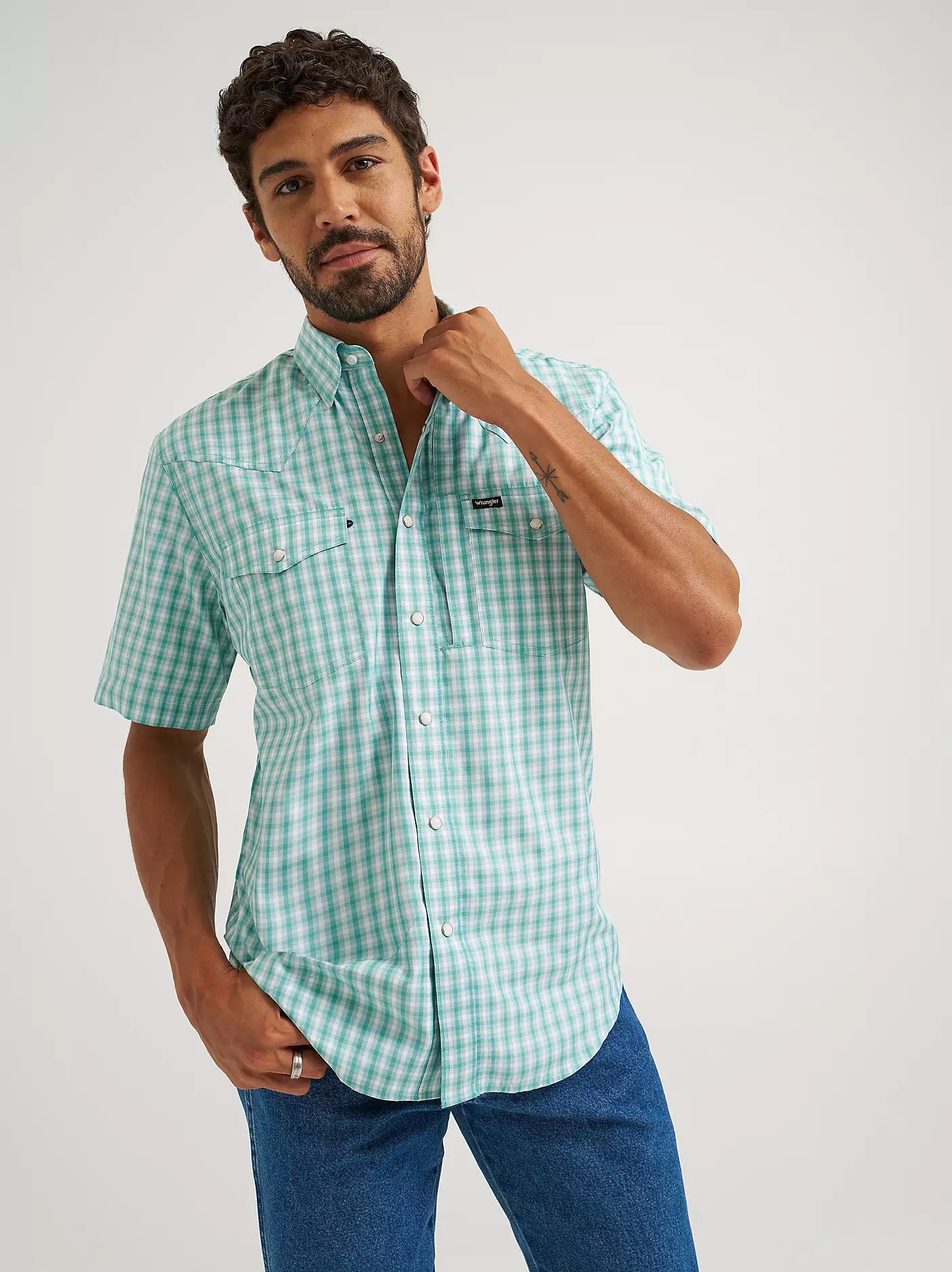 Wrangler All Terrain Gear Men's Plaid Performance Shirt in Latigo Bay Plaid