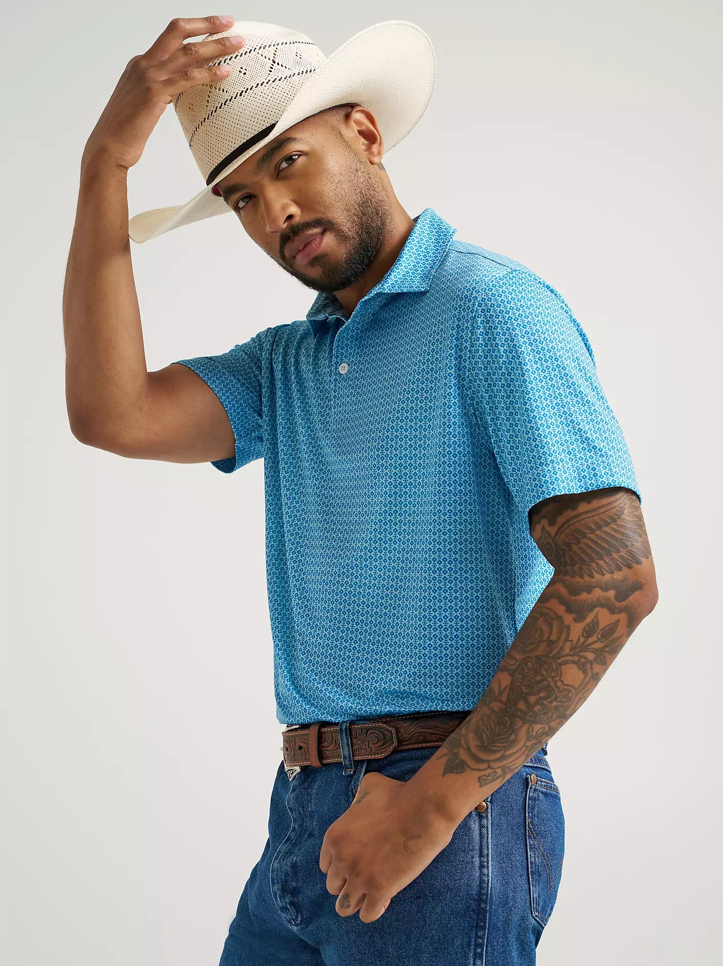 Wrangler All Terrain Gear Men's Performance Polo Shirt in Airy Blue