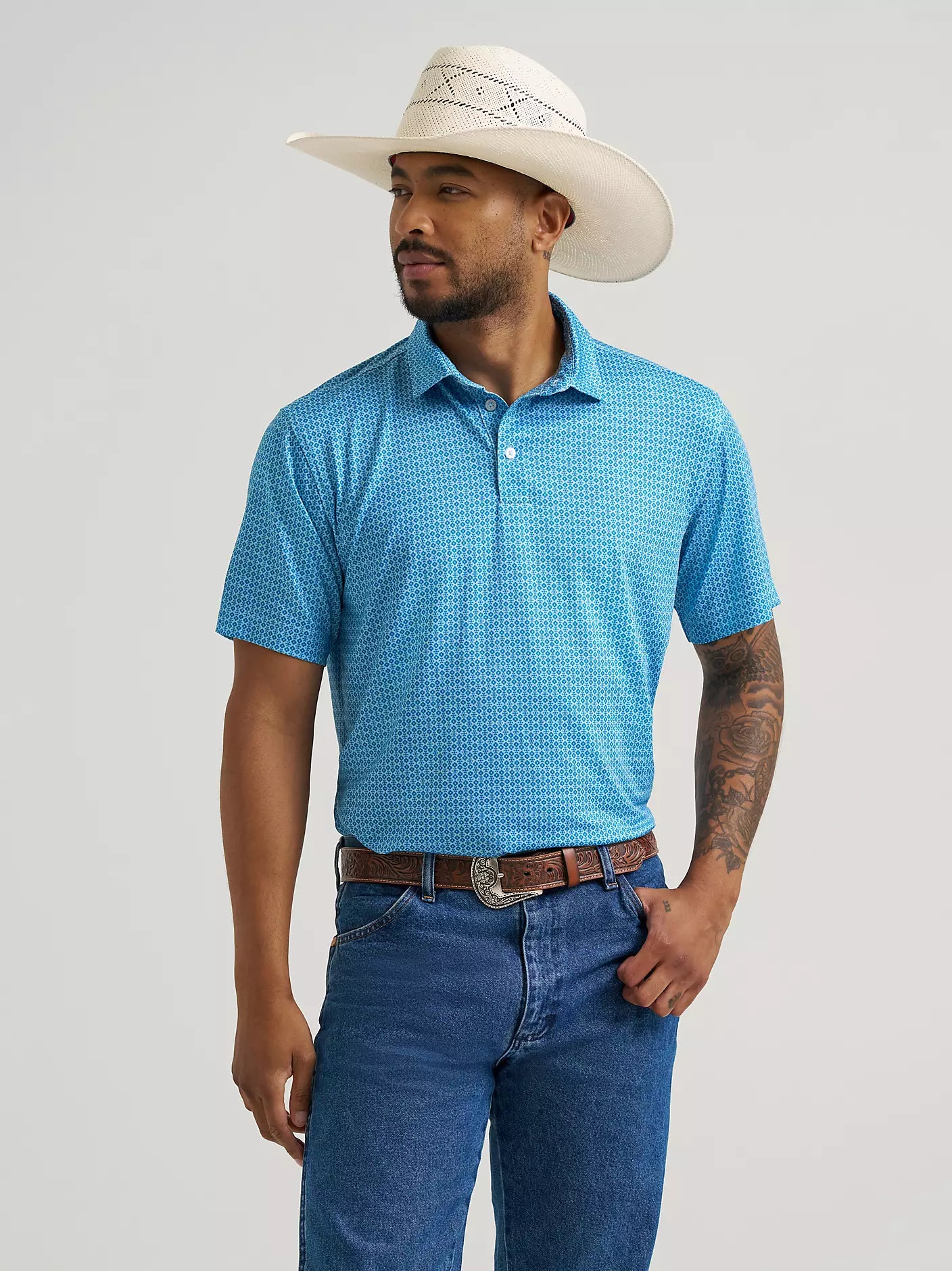 Wrangler All Terrain Gear Men's Performance Polo Shirt in Airy Blue