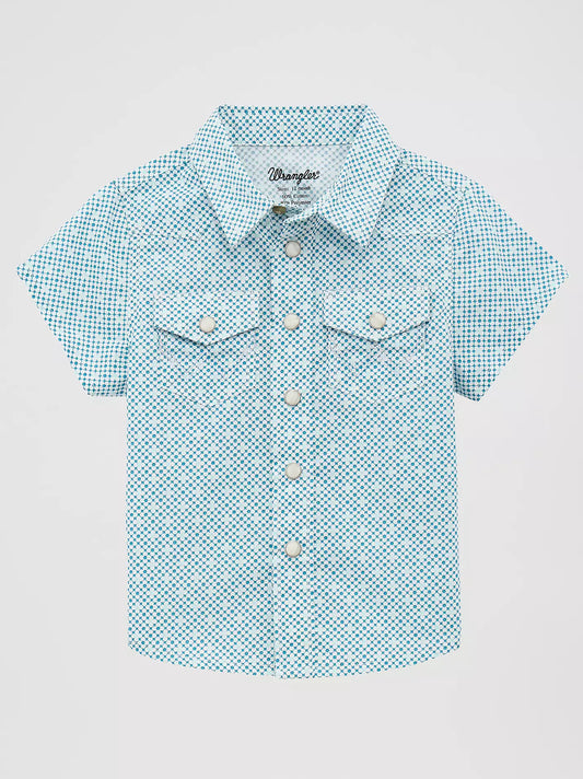 Wrangler Little Boy Short Sleeve Western Snap Shirt in Teal Geo