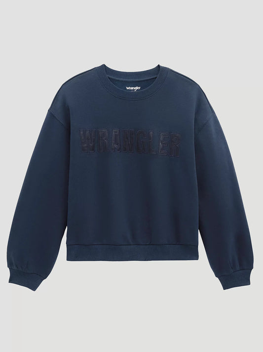 Wrangler Women's Logo Canyon Crew Pullover in Dark Sapphire