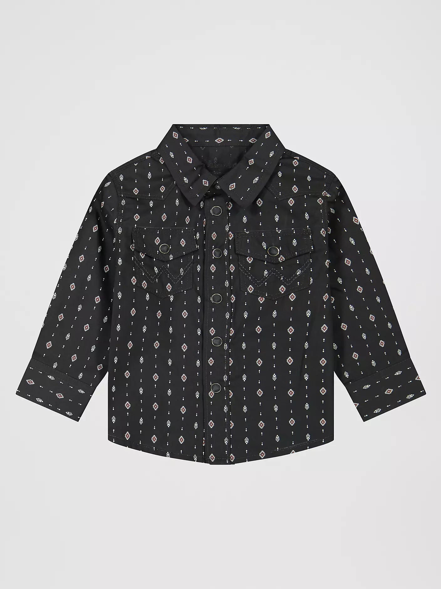 Wrangler Little Boy's Long Sleeve Print Western Snap Shirt in Black