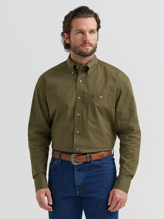 Wrangler® George Strait™ Solid One Pocket Button Down Shirt in Lichen