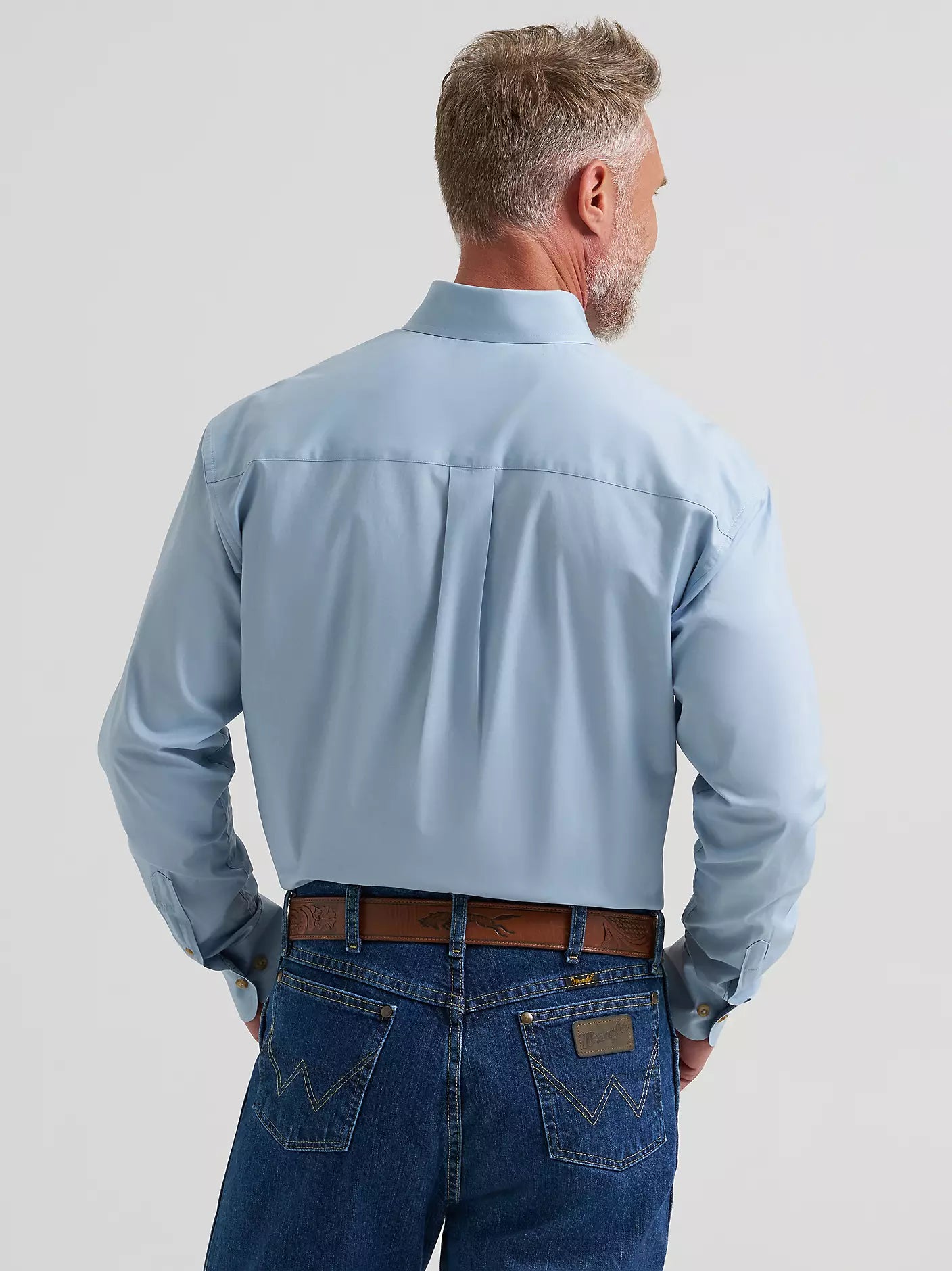Wrangler® George Strait™ Solid One Pocket Button Down Shirt in Blue Steel