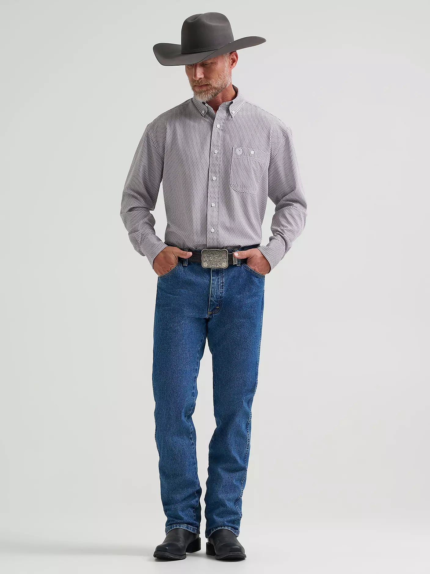 Wrangler® George Strait™ Performance Button Down Shirt in Lagoon Starburst