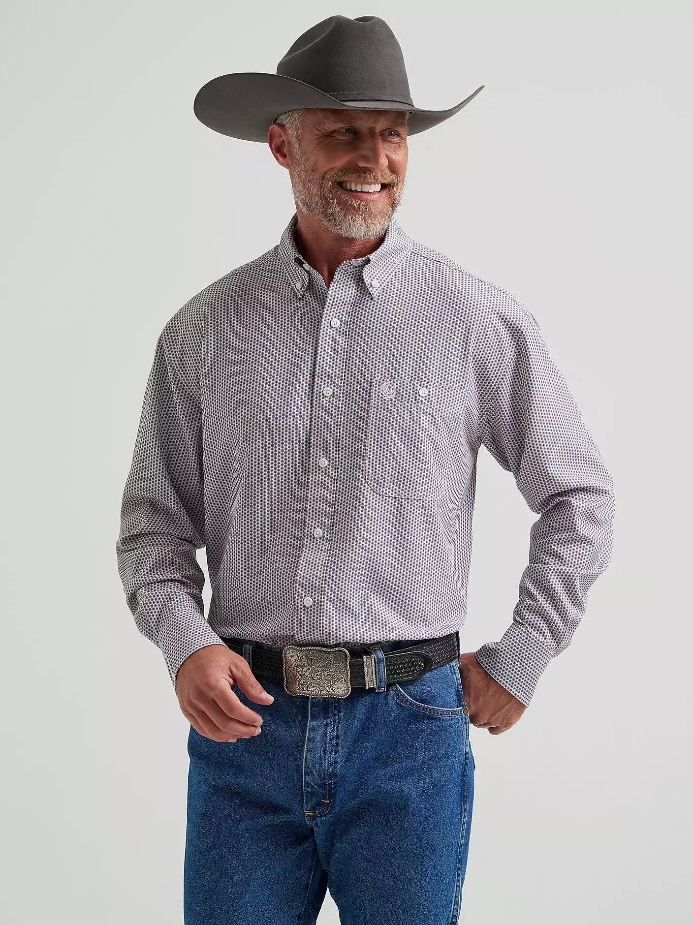 Wrangler® George Strait™ Performance Button Down Shirt in Lagoon Starburst