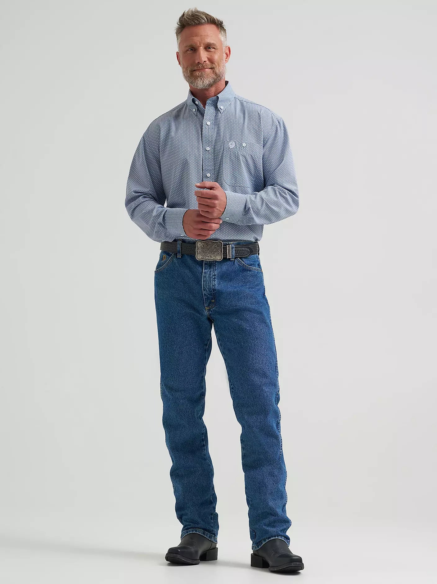 Wrangler® George Strait™ Performance Button Down Shirt in Blue Fan