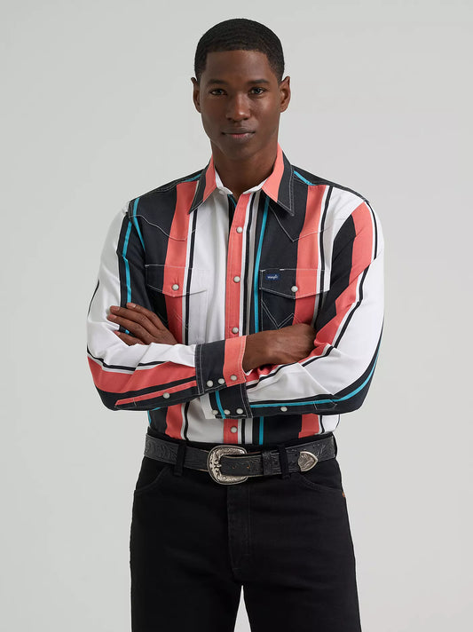 Wrangler Vintage-Inspired Brushpopper Western Snap Workshirt in Burning Coral