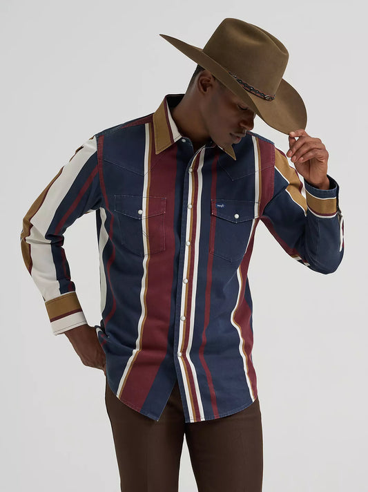 Wrangler Vintage-Inspired Brushpopper Western Snap Workshirt in Midnight Oak