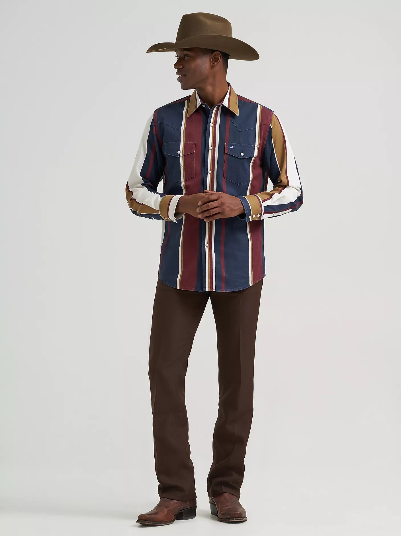 Wrangler Vintage-Inspired Brushpopper Western Snap Workshirt in Midnight Oak