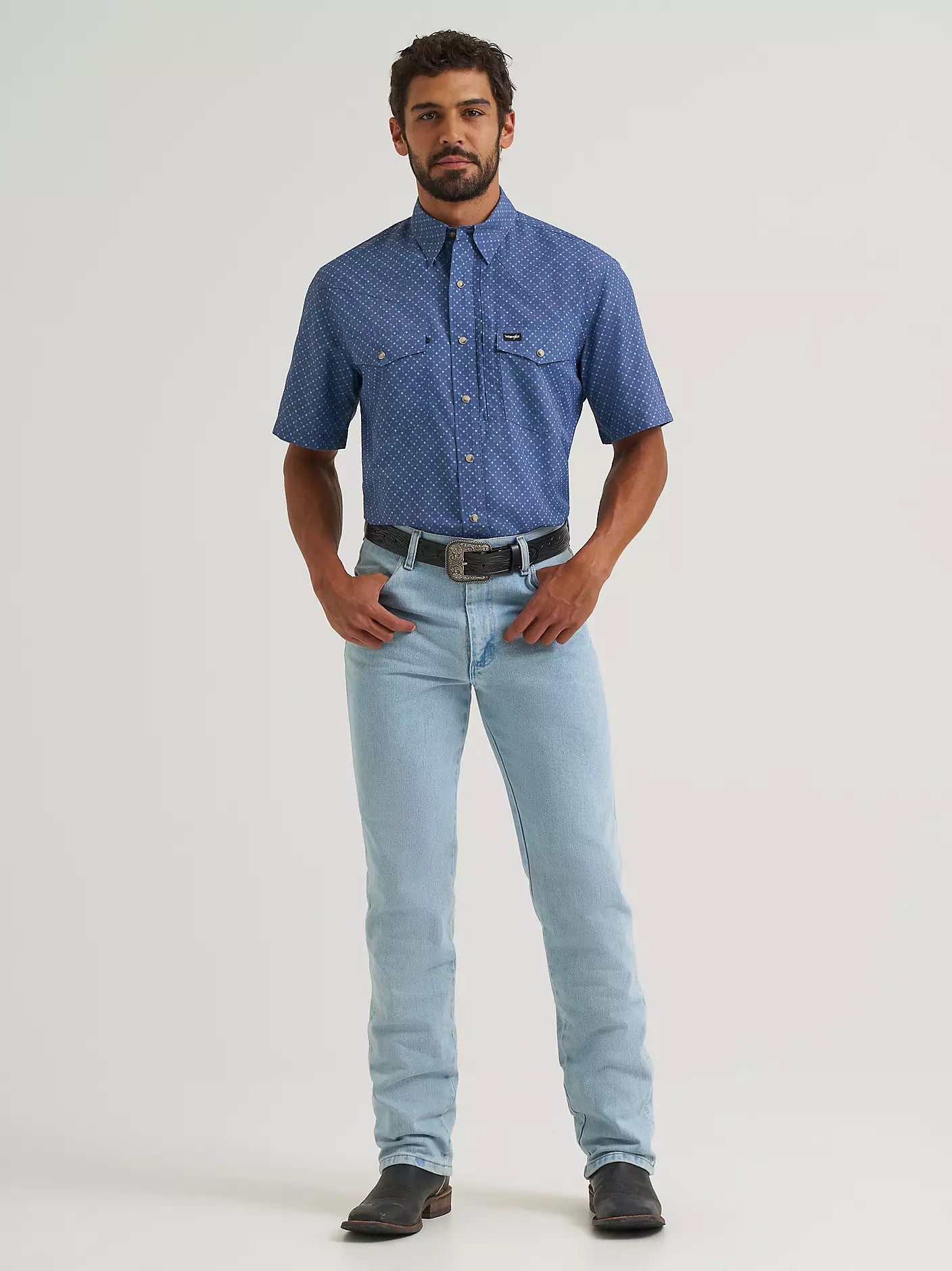 Wrangler All Terrain Gear Men's Performance Print Shirt in Indigo