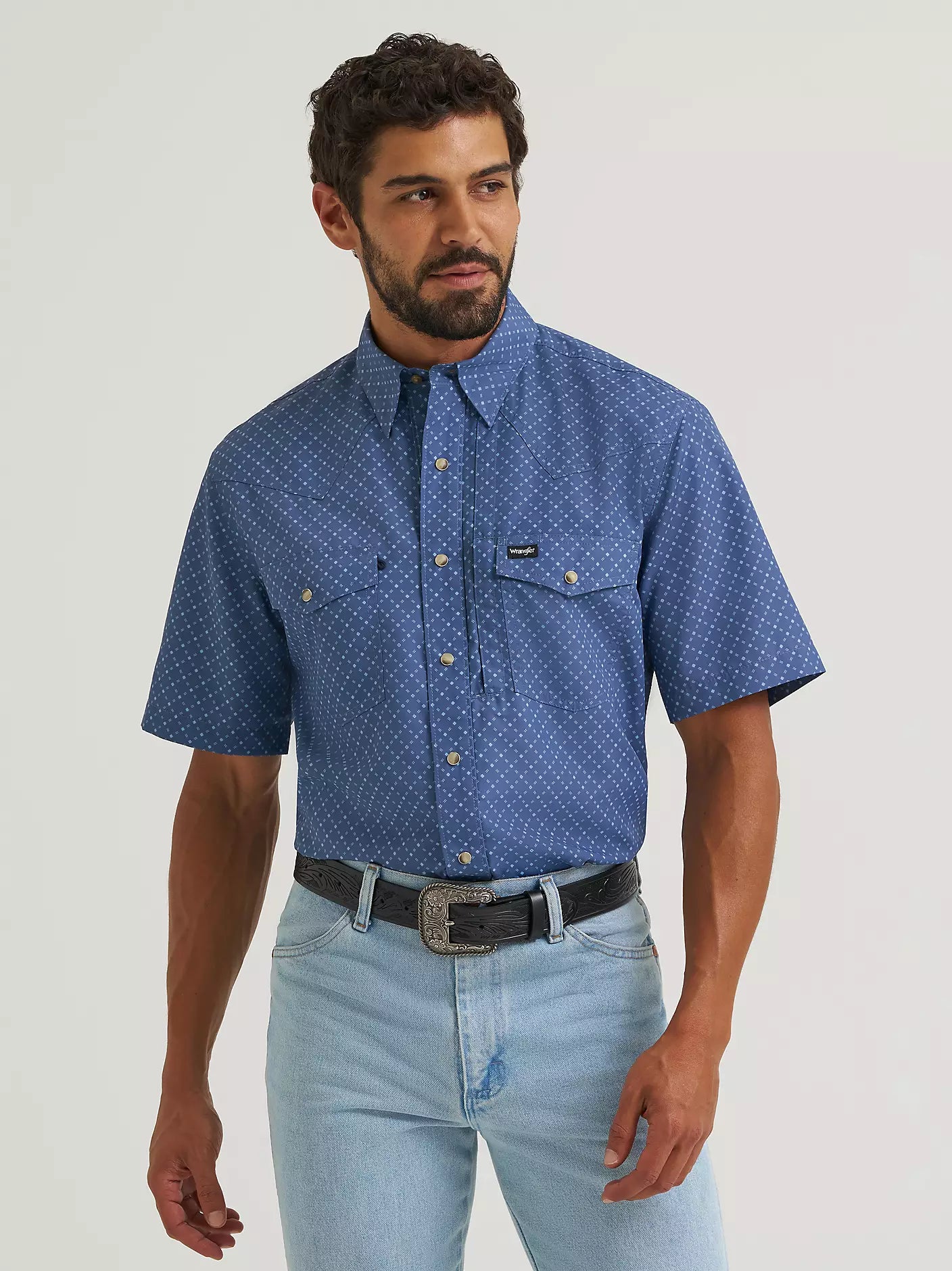 Wrangler All Terrain Gear Men's Performance Print Shirt in Indigo