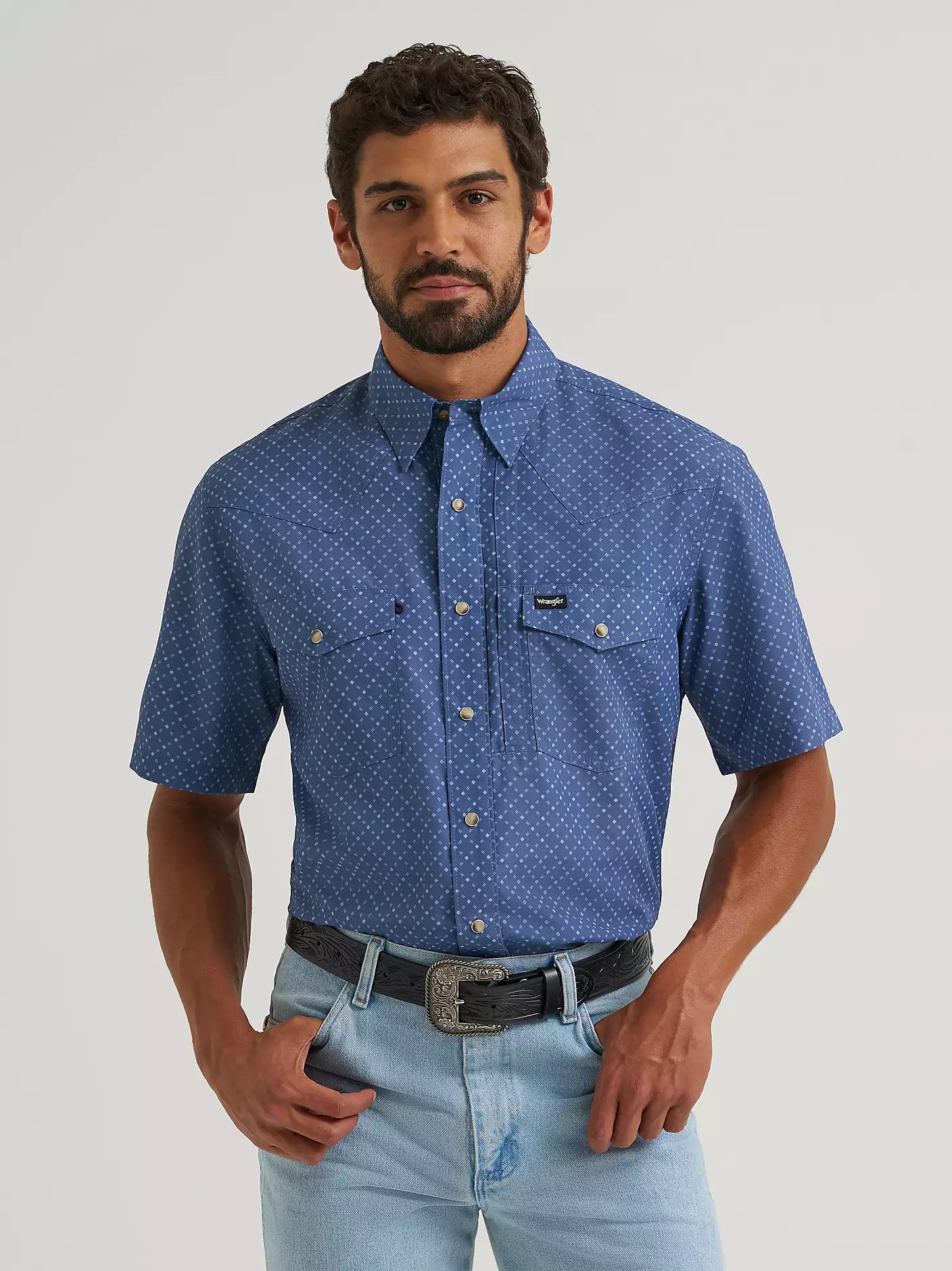 Wrangler All Terrain Gear Men's Performance Print Shirt in Indigo