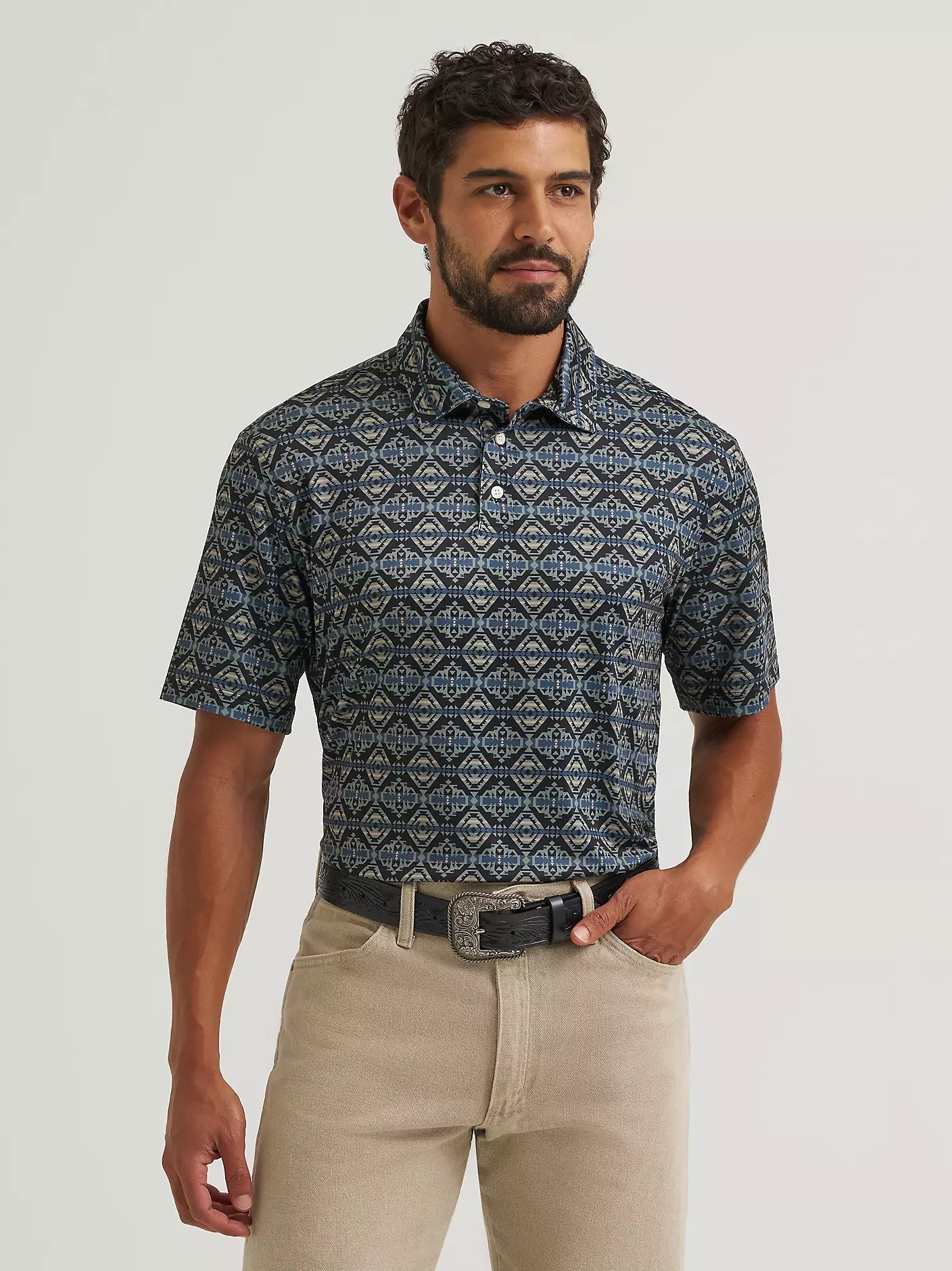 Wrangler All Terrain Gear Men's Performance Polo Shirt in Jet Black Checotah