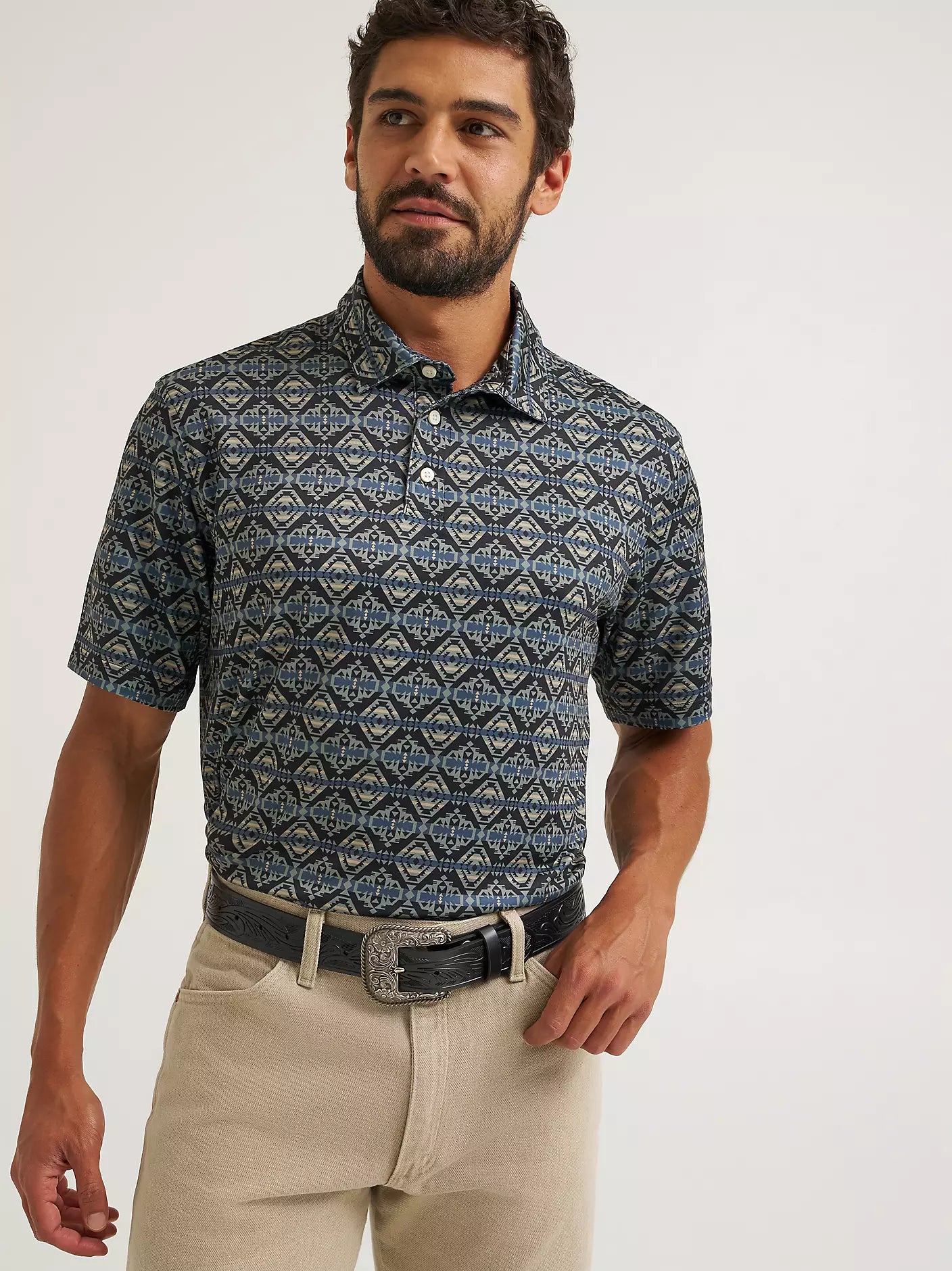 Wrangler All Terrain Gear Men's Performance Polo Shirt in Jet Black Checotah