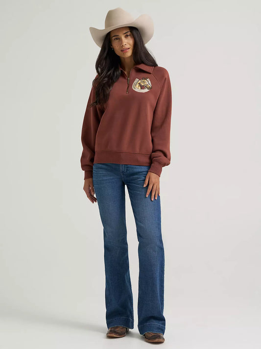 Wrangler Women's Horseshoe Collared Zip Pullover in Burgundy