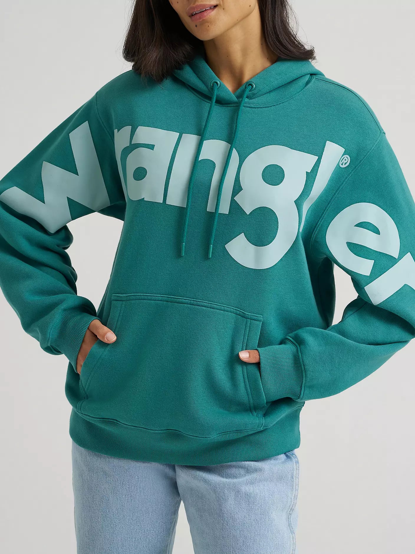 Wrangler Women’s Wrangler Wide Open Spaces Logo Hoodie in Teal Dream