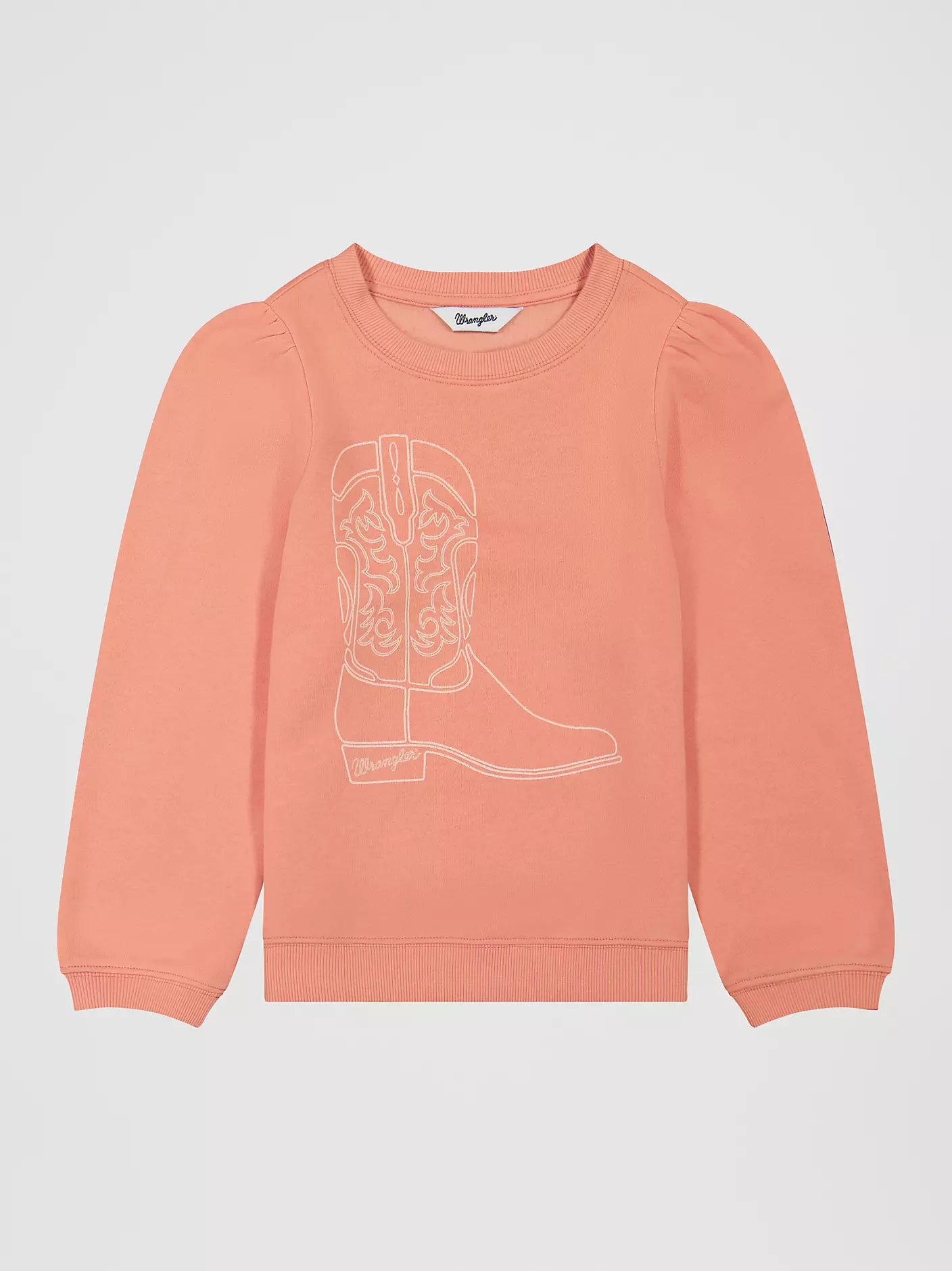 Wrangler Girl's Puff Sleeve Graphic Fleece Sweatshirt in Pink