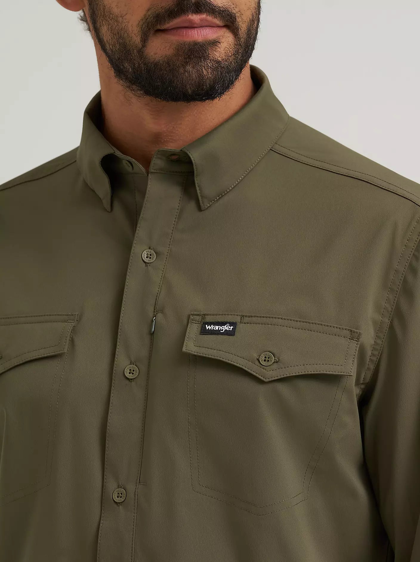 Wrangler All Terrain Gear Men's Live-In Solid Shirt in Olive Night