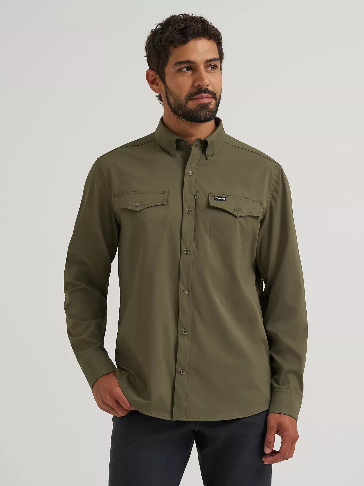 Wrangler All Terrain Gear Men's Live-In Solid Shirt in Olive Night