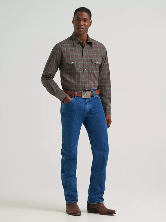 Wrangler Men's Wrinkle Resist Long Sleeve Western Snap Plaid Shirt in Weathered Teal